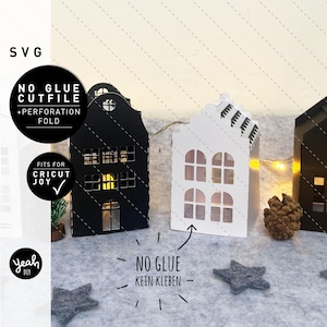 Winter Village - 4 casas mágicas en 3D: ARCHIVO DIGITAL Impresora Lasercut Plotter Navidad Nordic Cottage House Box Silhouette Cricut joy