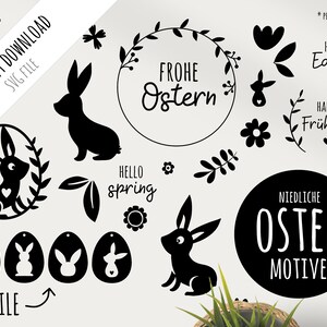 Plotter file | Easter Bunny - SVG file - Easter, flowers, spring, wreath, floral wreath, branches, lettering, Happy Easter, DIY