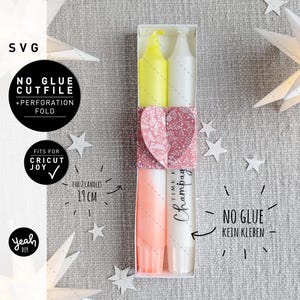 Paquete de regalo de caja de 2 velas con banderola de corazón - sin pegamento - ARCHIVO DE PLOTTER también adecuado para Cricut Joy - Caja de velas de 2 velas