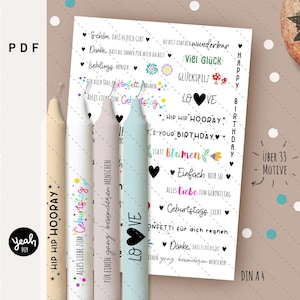 Kerzentattoo Glück Glückwunsch Geburtstag Geschenk Liebe Danke Happy Birthday - Illustration Decal Papier Wasserschiebe Folie Vorlage PDF