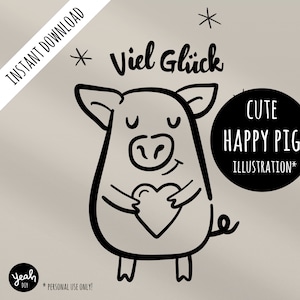 Illustration de cochon "Bonne chance" : fichier traceur d'impression (svg + png) pour Cricut (Joy) / Impression textile Silhouette Cameo Nouvel An