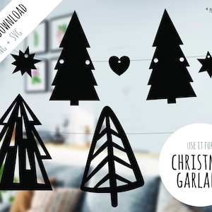 Noël élégant : Sapin + étoiles comme fichier d’impression/traceur (SVG + PNG) machine de découpe Silhouette Cameo Cricut, papier découpé, papercut