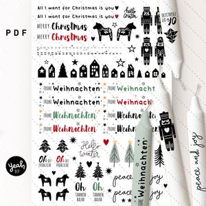 Kerzentattoo "Frohe Weihnachten" PDF mit Tanne, Dala Pferd, Haus, Stern und Adventskalender Kerzen Decal Papier Wasserschiebe Folie Vorlage