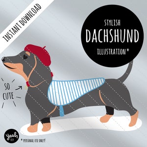 Illustration vectorielle de teckel élégant : fichier de traceur d'impression (svg + png) Cricut / Silhouette Cameo, impression textile, cadeau DIY pour les amateurs de chiens