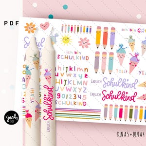 Plantilla PDF de ilustración de un escolar con tatuaje de vela, calcomanía de papel, lámina de agua, decoración, celebración, inscripción escolar, vela, velas de aluminio, velas de palo
