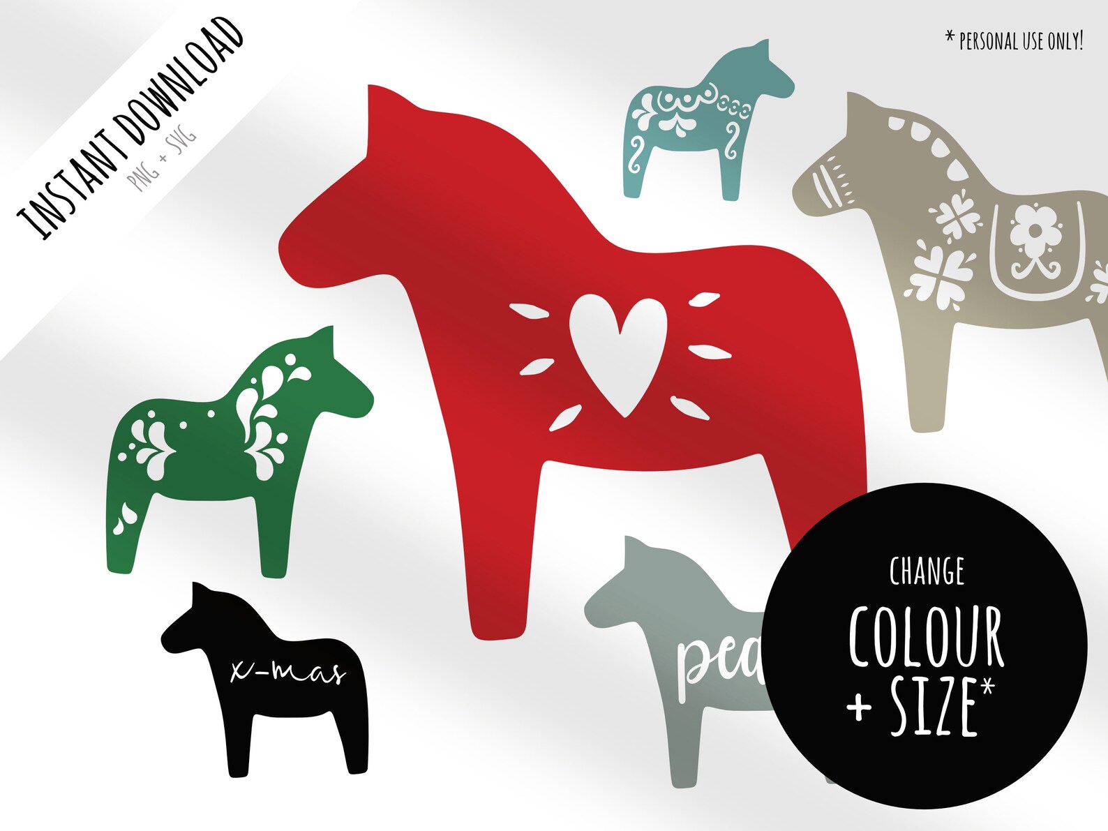DALA HORSE Print, Plotter and Laser Cut File (.svg +