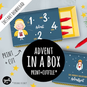Advent in a box - Engel Adventskranz - kleine Schachtel für Adventskerze - Einfaches, schnelles DIY  Bastelanleitung  (Druckvorlage PDF+PNG)