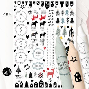 Kerzentattoo "Advent Zahlen und Illustration" PDF Vorlage für Weihnachten Englisch Lettering Kerzen Decal Papier Wasserschiebe Folie Vorlage