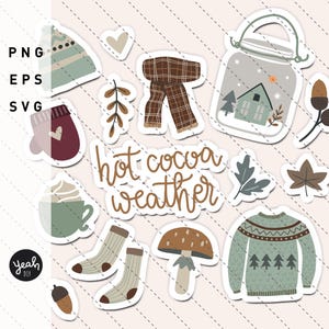AUTOCOLLANT Illustrations confortables : météo chocolat chaud - autocollants imprimables Imprimer + Découper Parfaitement personnalisé + facile à utiliser cricut joy silhouette plott