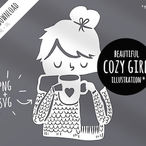 Cozy Girl Portrait: Imprimir archivo de trazador (-.svg + .png) para máquina perforadora de papel, máquina cortadora e impresora Silhouette Cameo / Cricut (Joy)