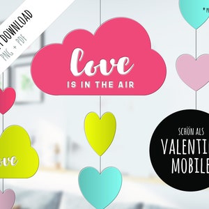 Liefde wolk hart - sjabloon voor Valentijnsdag mobiel + kleine liefdescadeaus print/plotterbestand (SVG + PNG) Cricut, silhouet, T-shirt, clipart