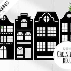 Holland Canal Houses: Archivo de impresión y trazador (SVG + PNG) para perforadora de papel, máquina cortadora e impresora.