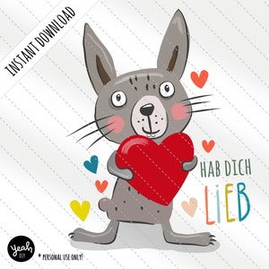 Hab dich lieb Hase : niedliche gezeichnete Illustration Datei zum download und selber Ausdrucken Poster Karte Geschenk Kinder Deutsch Ostern