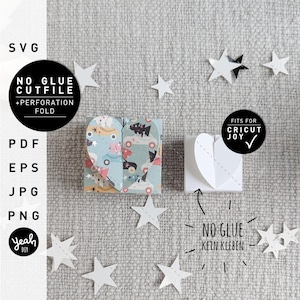 Embalaje de regalo de caja de corazón - sin pegamento - Plantilla de artesanía DIY y ARCHIVO PLOTTER también para regalo de caja de chocolate de recuerdo Cricut Joy