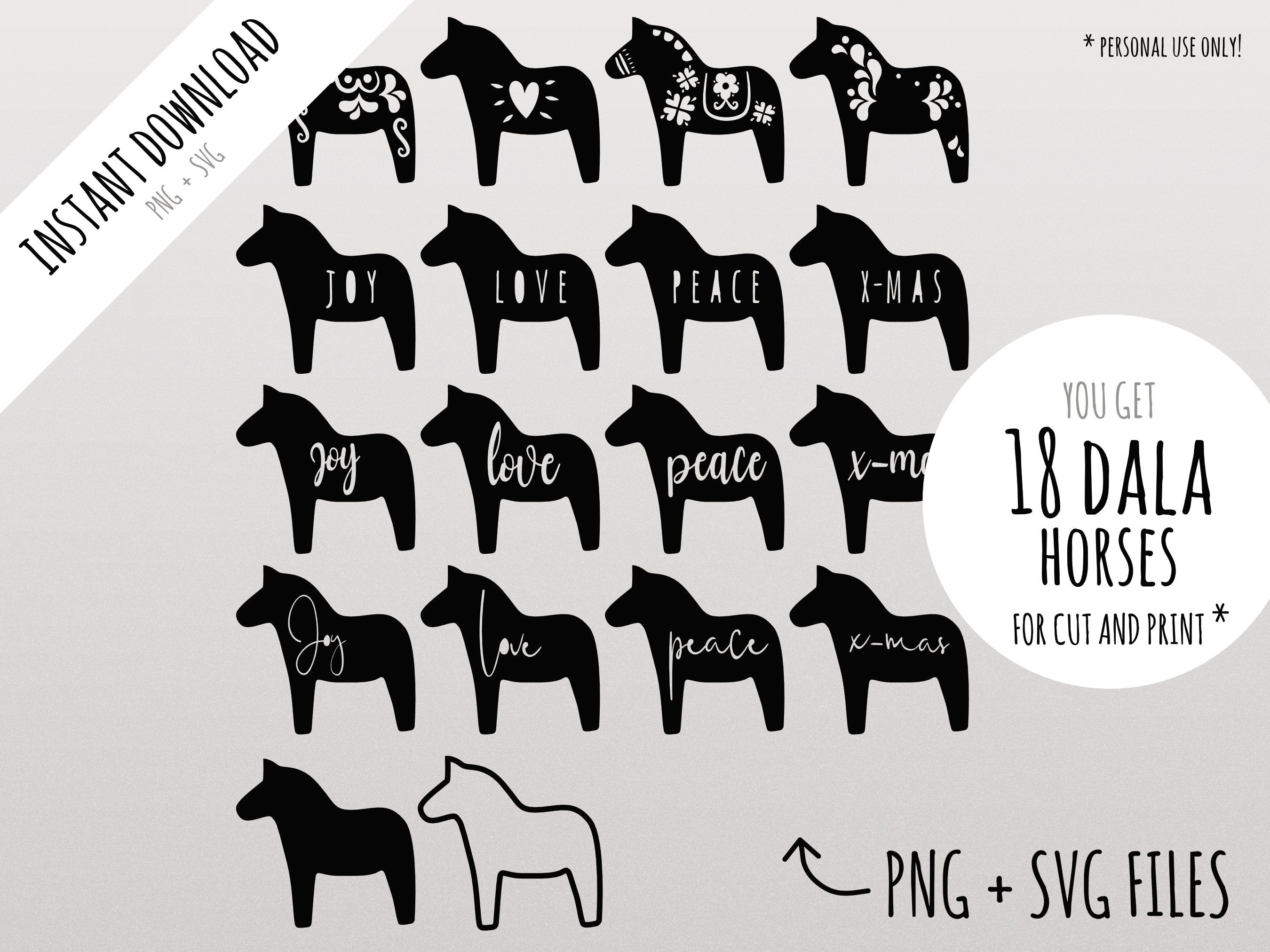 DALA HORSE: Print and Plotter File .svg .png for Paper Die Cutting ...