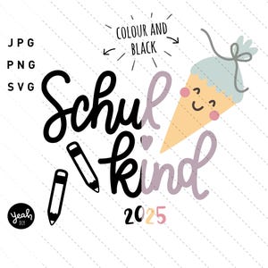 SCHULKIND + Schultüte + Bleistift - Illustration zur Einschulung 2025 Download für Drucker, Schneidemaschine und Plotter digital Datei DIY