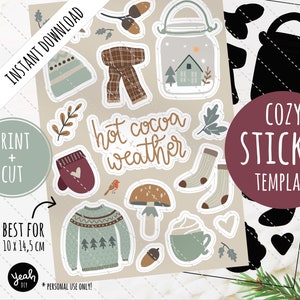 météo du chocolat chaud - modèle d'autocollant imprimable. Imprimer + Découper : Parfaitement adapté + facile à utiliser. Illustrations confortables - traceur de silhouette cricut