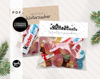 PDF - Winterzauber - Druckvorlage 2 Designs DIN A4 Tütenklappe Tütenverschluss Geschenktüte Verpackung Tütenlasche Geschenktasche Geschenk