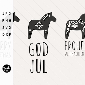 DALA PFERD God Jul Merry Christmas Frohe Weihnachten: Druck- Plotter- Lasercutdatei Papercut Skandinavisch Hygge Advent Weihnachten