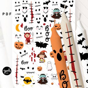 May include: A set of three white Halloween-themed candles with different designs. One candle has a black bat design, another has a red and black stitched design, and the third has a black paw print design. The candles are decorated with the word "Boo" and other Halloween-themed graphics.