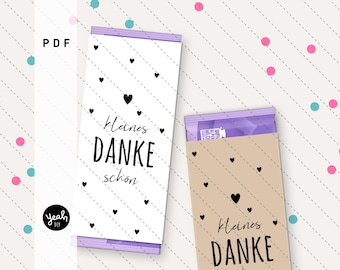 Banderola czekoladowa - małe podziękowanie - szablon do wydruku w formacie PDF DINA4 opakowanie na prezent czekoladowy, upominek, opakowanie na prezent