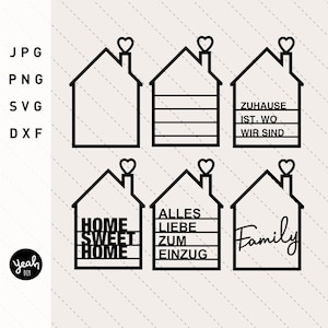 BUNDLE House Heart PLOT FILE Télécharger House Home Heart Plot File Modèle de maisons découpées au laser Dessin de police découpé au papier Nom du cadeau