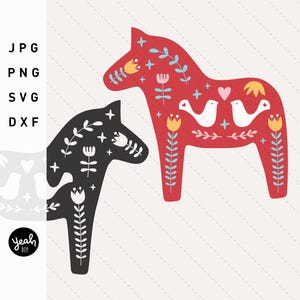 DALA HORSE NIEUW met Zweedse Scandinavische ornamenten: printplotter lasergesneden bestand Silhouette Cameo / Cricut Hygge Advent Christmas