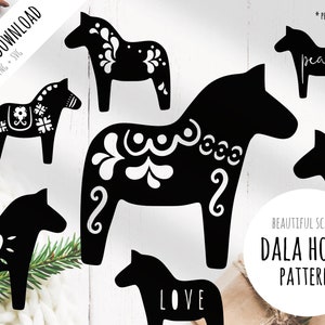 DALA HORSE: Print, plotter en lasergesneden bestand (-.svg + .png) voor papierponsmachine Silhouette Cameo / Cricut snijmachine printer