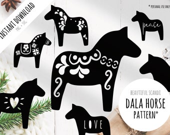 DALA HORSE: Print and plotter file (-.svg + .png) for paper die cutting machine Silhouette Cameo / Cricut (Joy) cutting machine and printer