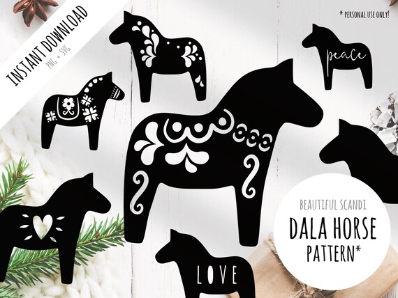 DALA PFERD: Druck- Plotter- und Lasercutdatei (-.svg + .png) für Papierstanzmaschine Silhouette Cameo / Cricut Schneidemaschine Drucker