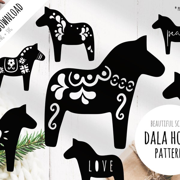 DALA HORSE: Print and plotter file (-.svg + .png) for paper die cutting machine Silhouette Cameo / Cricut (Joy) cutting machine and printer