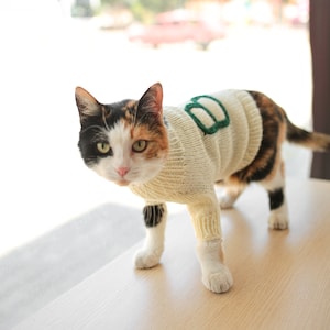 Custom Cat Sweater Glitter White - Personalized Cat Jumper, Cat Name Monogram Sweater, Crochet Cat Sweater, Handknitted Cat Sweater