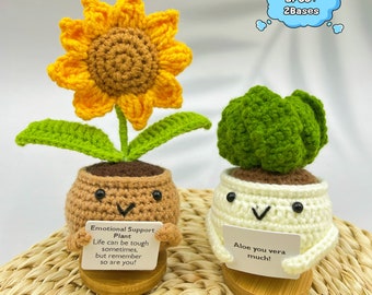 Crochet Emotional Support Plant,Crochet Aloe/Sunflower, Mental Health Gifts For Coworker/Friend,Desk Accessory, Office Decor,Gift for Mom