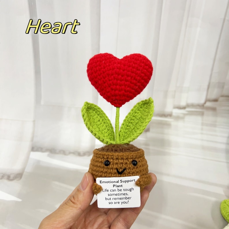 Plante en pot de tournesol/coeur au crochet fait main, jolie plante en pot au crochet comme cadeau de fête des mères pour lui, cadeau pour la santé mentale, enracinement pour vous Heart