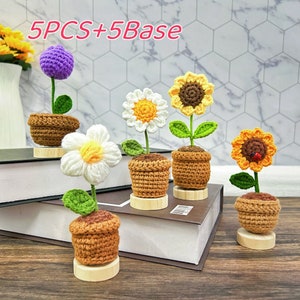 Mini Crochet Flower Gift-Crochet Sunflower/Tulip/Daisy/Puff Flower,Handmade Crochet Potted Plants,Home Table Decor,Mother&#39;s Day Gift for her