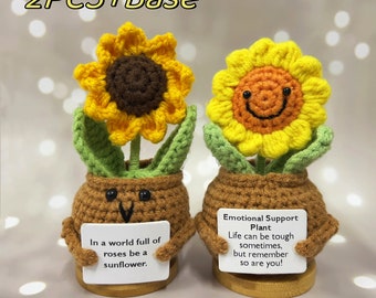 Crochet sunflower gift,Hand crocheted emotional support for sunflower potted,Mother's Day gift,Gift for mom,Desktop decoration,Birthday gift