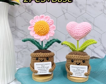 Cadeau de fête des mères, cadeau de fête des mères au crochet, marguerites au crochet, soutien émotionnel au crochet, cadeau pour maman, cadeau de remise des diplômes, plantes en pot coeur