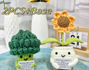 Handmade crochet sunflower potted plants,Crochet vegetables, Emotional support, Mother's Day gift, Positive broccoli, Motivational gift