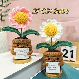 Marguerites au crochet, plante en pot, cadeau de fête des mères, cadeau pour maman, cadeau de remise des diplômes, marguerites positives, soutien émotionnel image 1