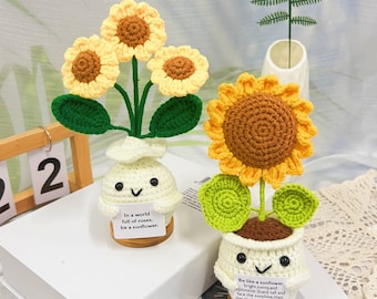 Handmade crochet sunflower potted plants,  Mother's Day gift,Graduation season gift,Positive Sunflowers,Desktop ornaments,Home ornaments