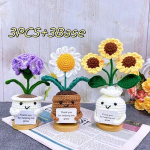Crochet Flower,Handmade Daisy/Sunflower Carnation Potted Plant,Thank You For Helping Me Grow,Emotional Support Plant,Father&#39;s Day Gift