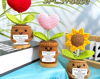 Tournesol en pot et coeur au crochet fait main, plante en pot en forme de soutien émotionnel, décoration florale au crochet, cadeau pour des amis, cadeau de fête des mères