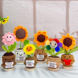 Handmade Crochet Sunflower,6 Styles,Crochet Potted Plant,Knitted Sunflower,Crochet Desk Decor,Mother&#39;s Day Gift,Flower Gift,Thanks Mom Gift