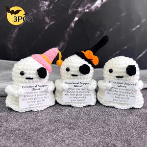 Cute Handmade Crochet Halloween Ghost,Ghost Wearing Hat,Emotional Support Ghost,Halloween Gift for Her,Funny Desk Decor,Crochet Mini Gifts