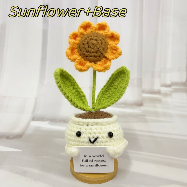 Handmade crochet sunflower/heart potted plant, Cute crochet potted plant as a Mother's Day gift for him, mental health gift, rooting for you image 9