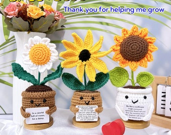 Handmade crocheted sunflowers/daisies/Chrysanthemum  potted plants,Emotional support plant,Father's Day gift,Thank you for helping me grow,