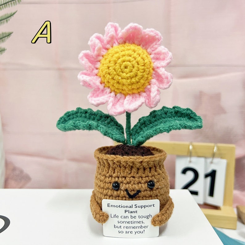 Marguerites au crochet, plante en pot, cadeau de fête des mères, cadeau pour maman, cadeau de remise des diplômes, marguerites positives, soutien émotionnel A