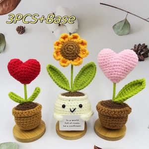Handmade sunflower potted plants/red heart/pink heart potted plants, Mother's Day gift, Desktop decoration, Rooting for you! Birthday gift