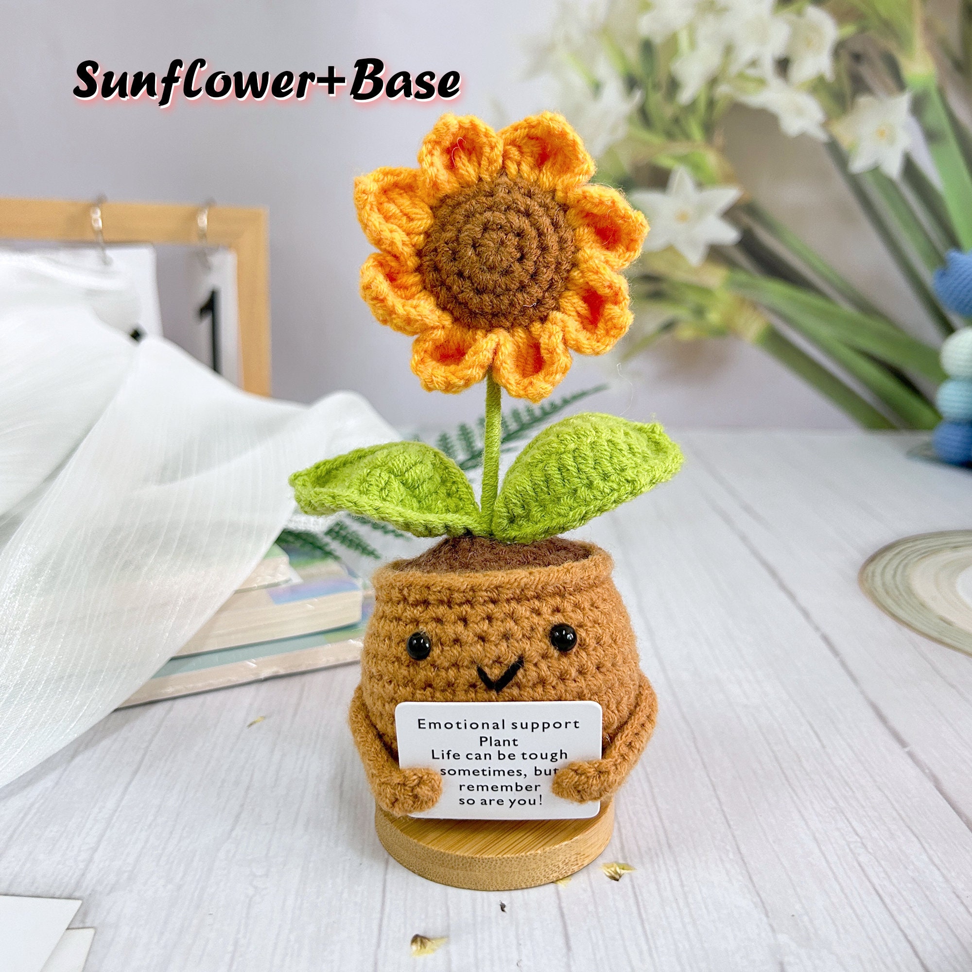 Handmade Crochet Sunflower/heart Potted Plant, Cute Crochet Potted