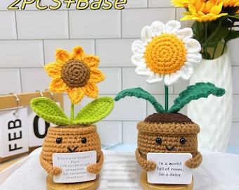 Plante en pot marguerite/tournesol au crochet, cadeau fête des mères, cadeau fête des pères, dans un monde de roses, soyez une marguerite. fleurs au crochet, soutien émotionnel